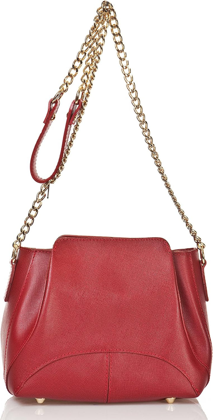 Umhängetasche Turin Wein Rot, Damentasche aus echtem Leder, Made in Italy, Elegante Frauenhandtasche