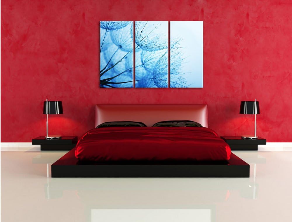 Pixxprint Tropfen bedeckte Pusteblumen 3-Teiler Leinwandbild 120x80 Bild auf Leinwand