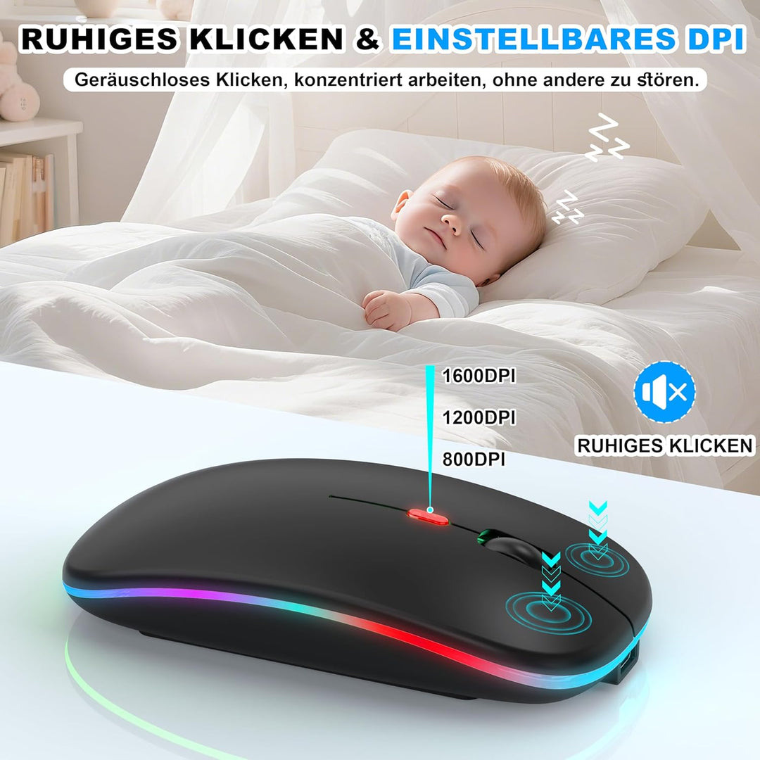 Azmall Kabellose Maus mit Jiggler-Modus – Bluetooth 5.2 & 2.4G Funk, für Laptop, PC, iOS, Android, i