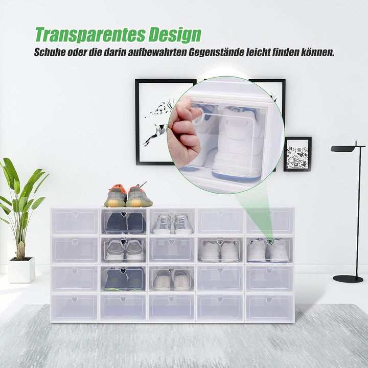 Schuhkarton Schuhboxen, Schuhaufbewahrung Kunststoffbox, 20er-Set Transparent Schuhaufbewahrung Schu