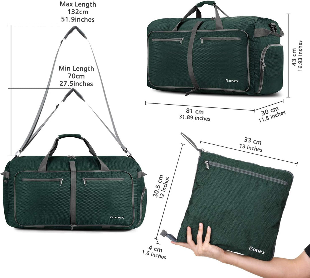 Gonex Leichter Faltbare Reise-Gepäck 100L, Farbe: Dunkelgrün, Duffel Taschen Uebernachtung Taschen/S