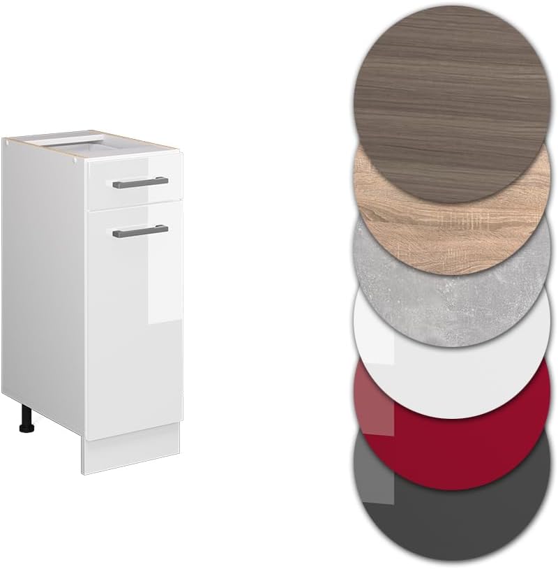 Vicco Küchenunterschrank R-Line, Weiss Hochglanz/Weiss, 30 cm ohne Arbeitsplatte Weiss Hochglanz Sch