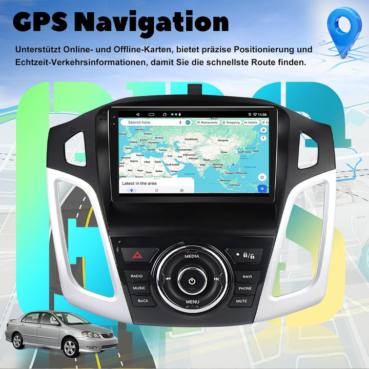 9 Zoll QLED Autoradio für Ford Focus MK3 2010-2018, Android Car Stereo 4GB+64GB mit Wireless CarPlay
