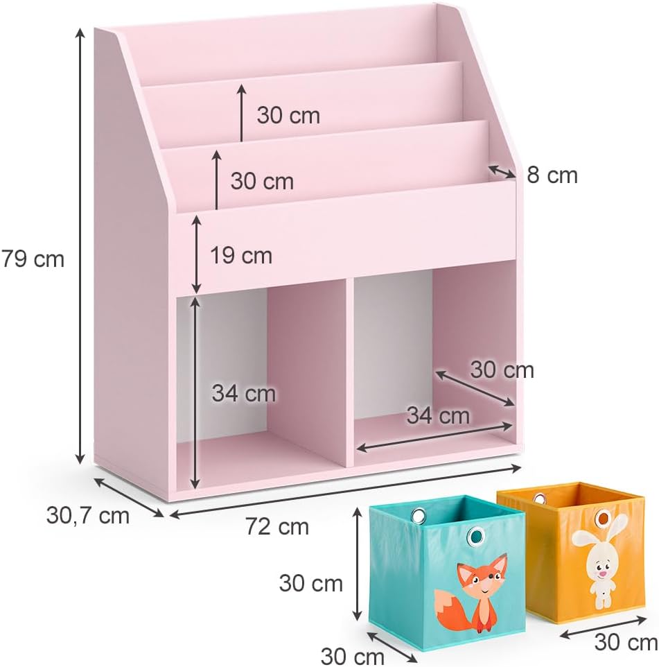 Vicco Kinderregal Rosa Luigi mit 2 Faltboxen (Fuchs, Hase) - 72x79x31 cm hergestellt aus Spanplatte
