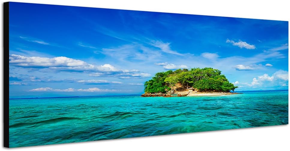 Paul Sinus Art Panoramabild auf Leinwand und Keilrahmen 150x50cm Thailand Meer Insel Boot Wolkenschl