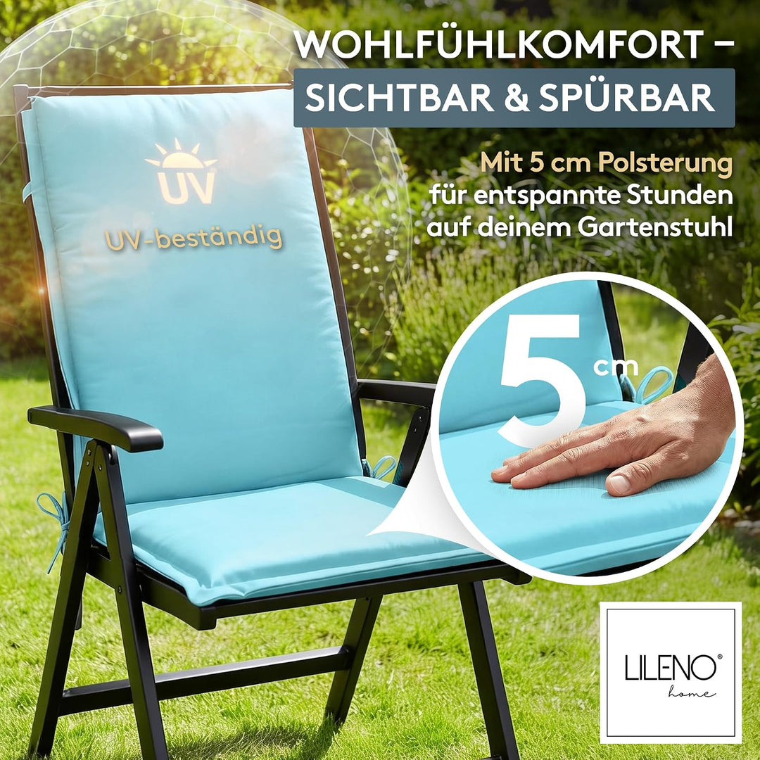 LILENO HOME Gartenstuhl Auflagen [2er Set - Hochlehner] in Aqua - Bequeme Liegen als Sitzauflagen fü