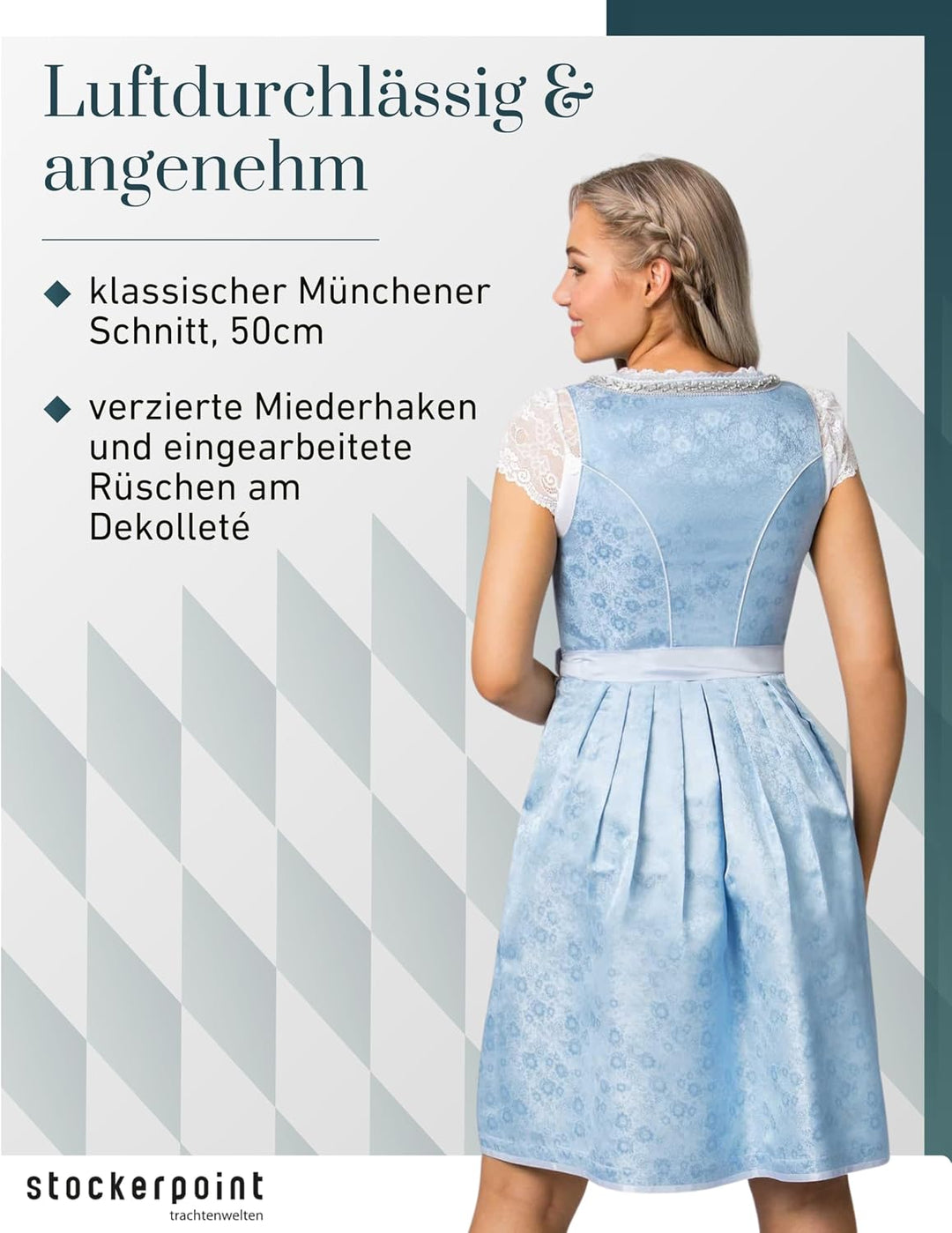 Stockerpoint Damen Dirndl Maya Kleid für besondere Anlässe 34 Hellblau, 34 Hellblau
