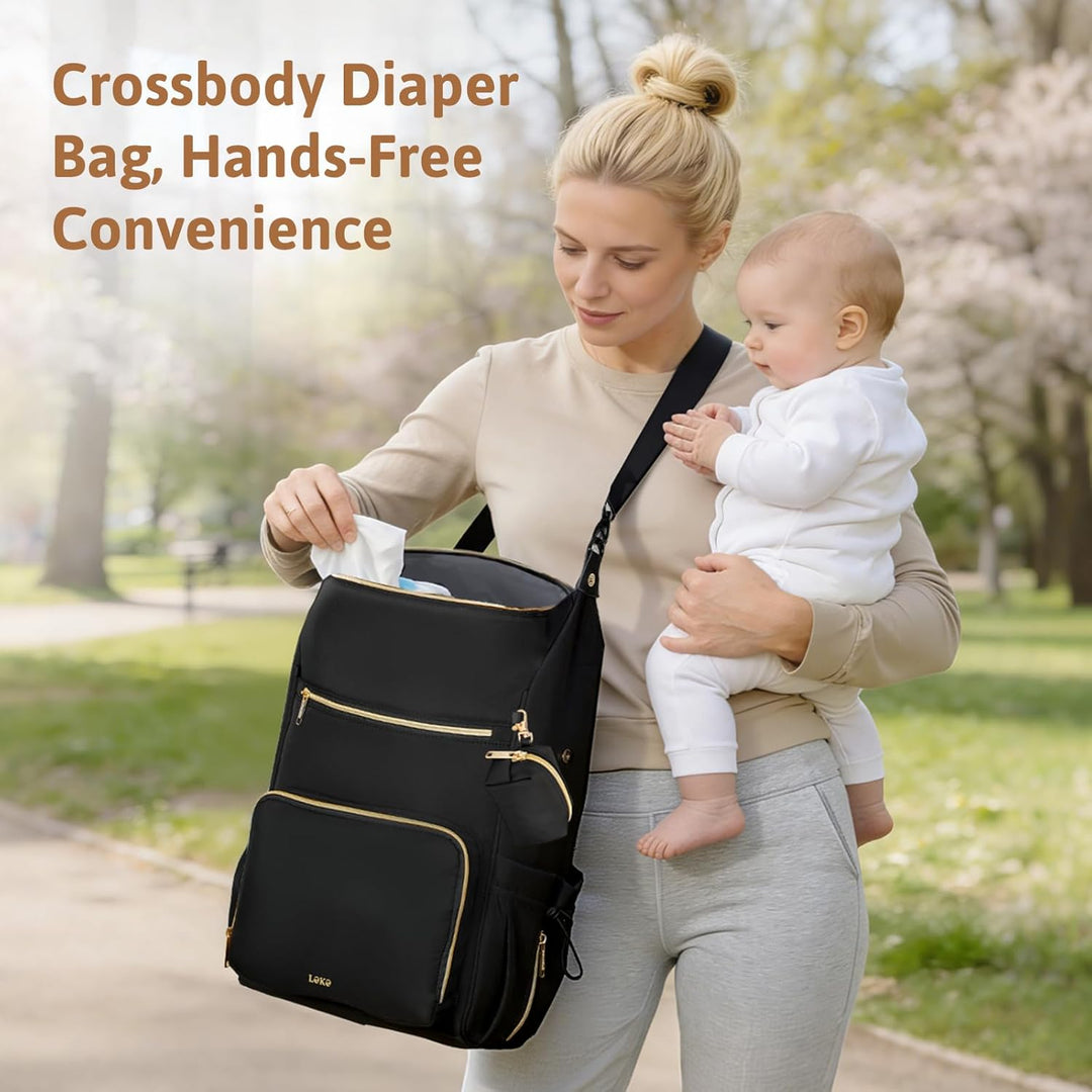 Lekesky Wickelrucksack Gross, Baby Wickeltasche Rucksack mit Wickelunterlage & Kinderwagengurten, Mu