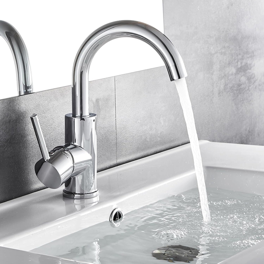 Auralum Wasserhahn Bad 360 grad drehbar, Wasserhahn Bad Hoch Messing chrom, Waschtischarmatur Hoch m