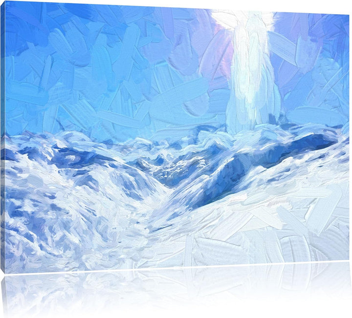 Pixxprint Schneelandschaft als Leinwandbild/Grösse: 100x70 / Wandbild/Kunstdruck/fertig bespannt, 10