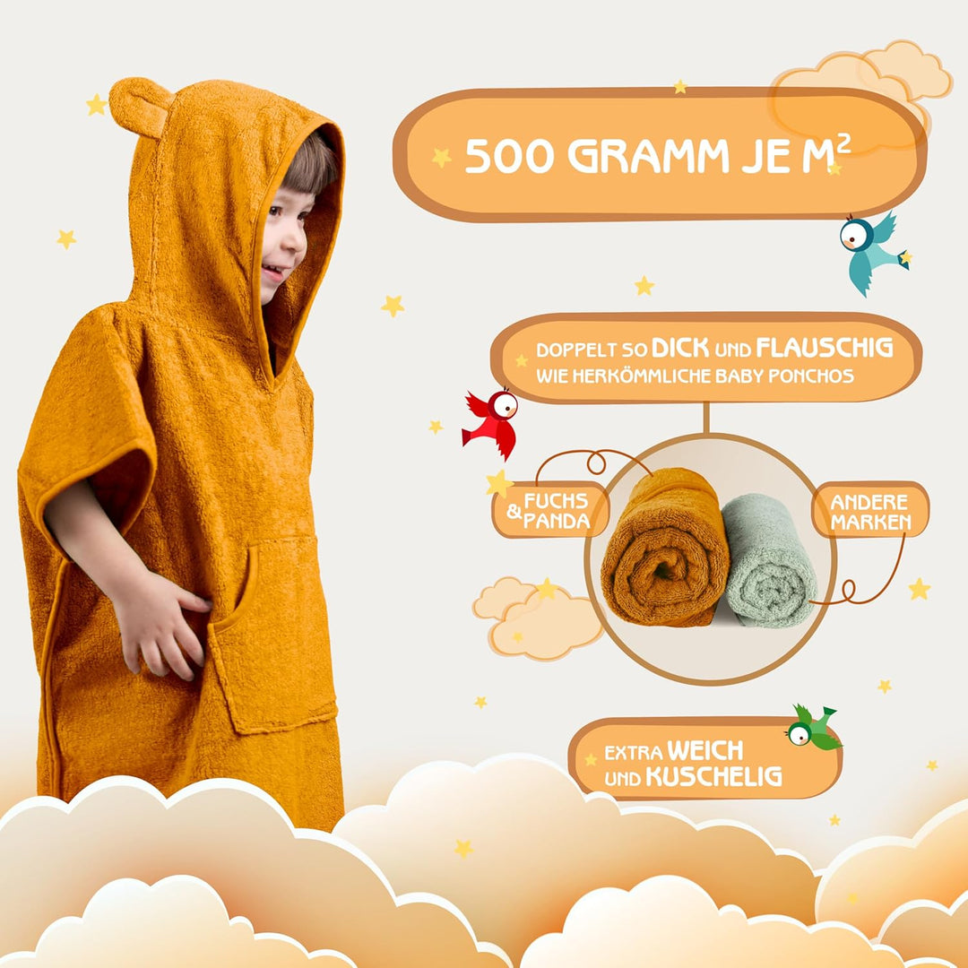 Fuchs&Panda® Badeponcho Kinder EXTRA warm, weich & kuschelig (100% Bambus) | Badeponcho Baby | Handt
