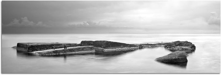 Augenblicke Wandbilder Leinwandbild als Panorama in 150x50cm Ukraine Krim Meer Nebel Felsen schwarz/