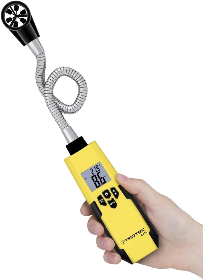 TROTEC Windmesser BA16 – Windmessgerät, Anemometer – Messbereich 1 bis 30 m/s, Abschaltautomatik, Me