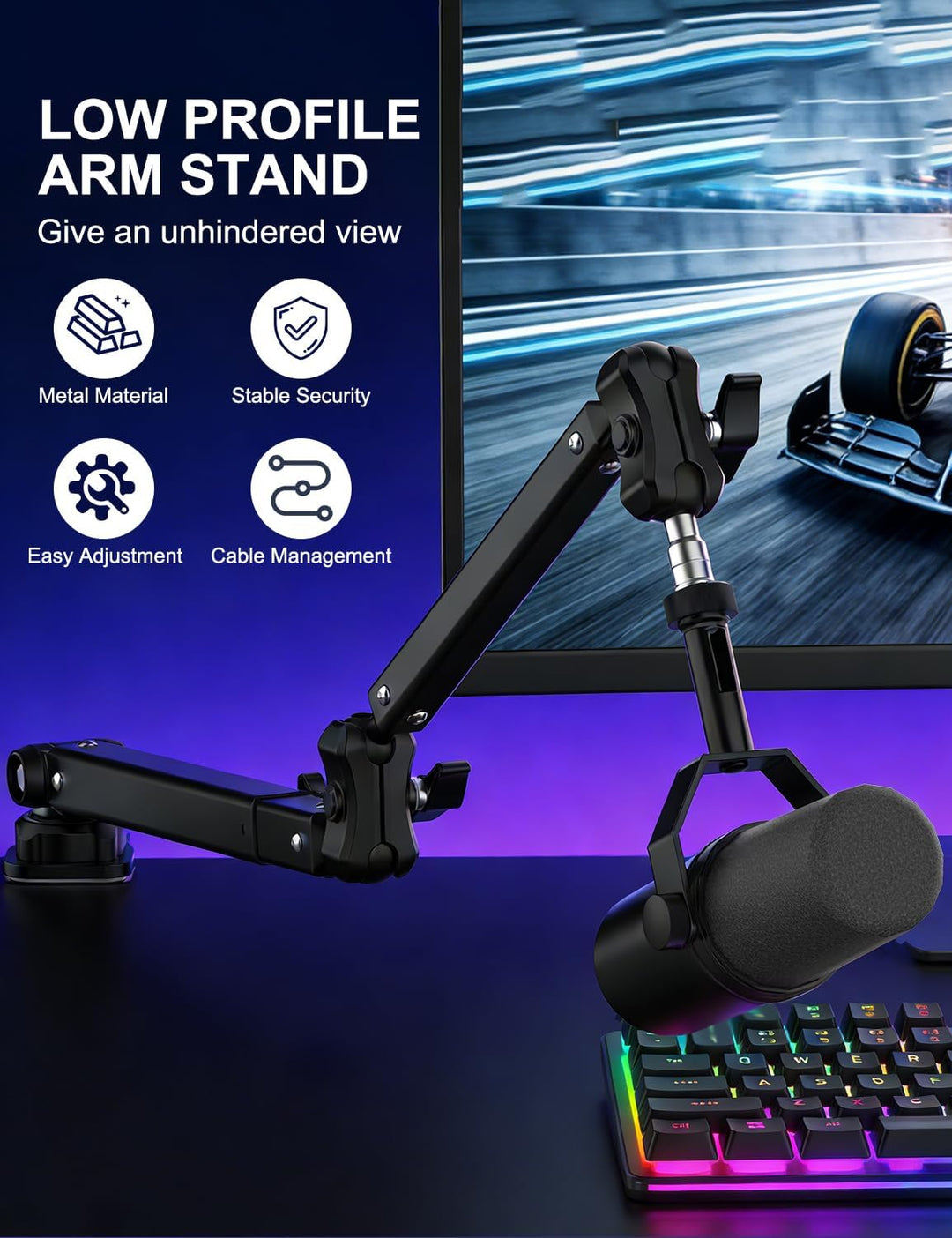 Kairiyard Mikrofonarm Boom Arm,Flach Verstellbarer Stangen Mikrofon Ständer mit Mikrofonclip,360° dr