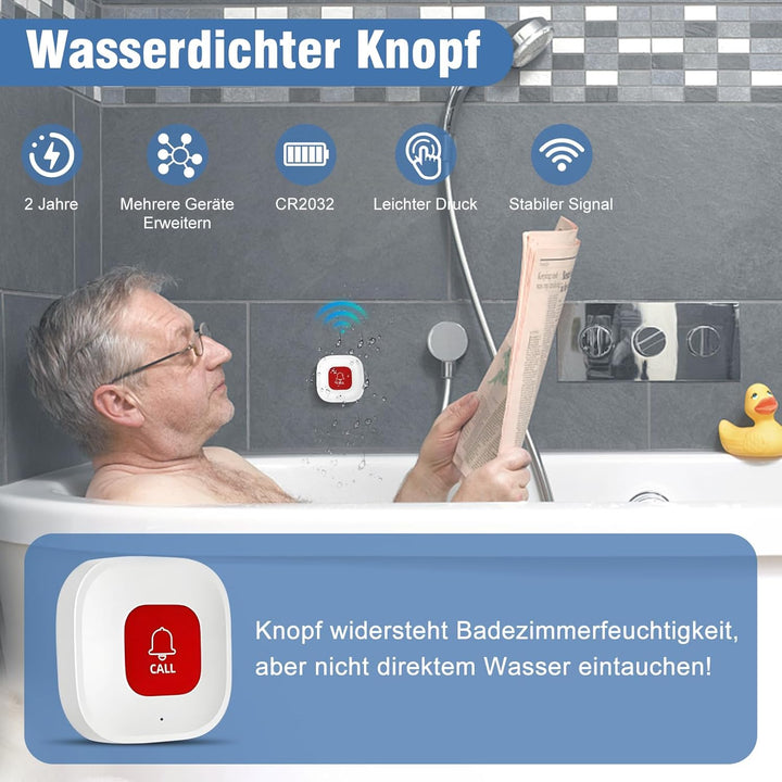 ChunHee Notrufknopf für Senioren/Senioren Notruf/Notrufarmband für Senioren/Funkalarm Sender und Emp