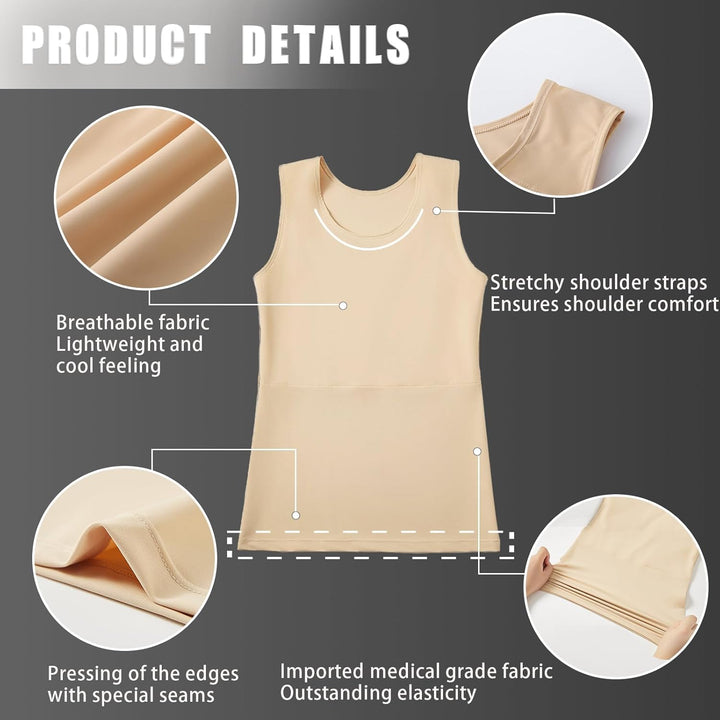 XUJI Brust Binder Transgender Tomboy Atmungsaktiv Langer Binder Pullover Tank Top, S Nude