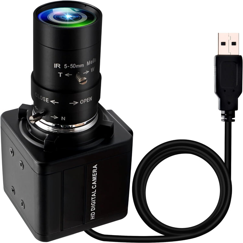 ELP FHD 1080P Zoom Webcam mit 5-50mm Variable Fokus Objektiv,2MP IMX323 Web Kamera Plug&Play,0.01Lux