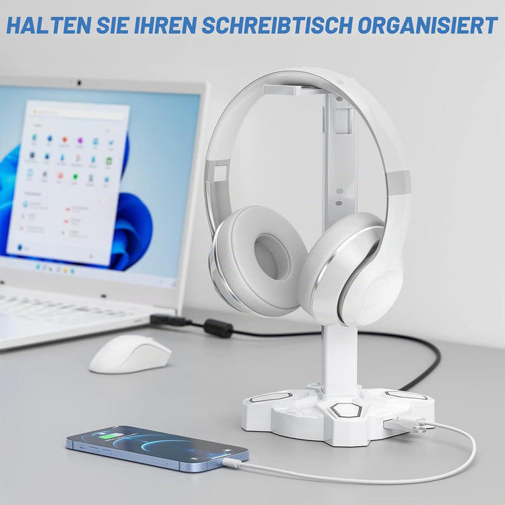 RGB Kopfhörer Halter, KDD Headset Halterung Drehbar mit 9 Lichtmodi, Controller Halter mit 2 USB Ans