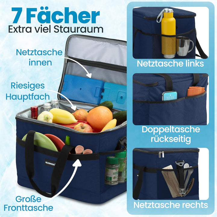 HELDENWERK Kühltasche gross faltbar – Kühlbox bis zu 12h Kühlleistung auslaufsicher &amp; wasserdicht –