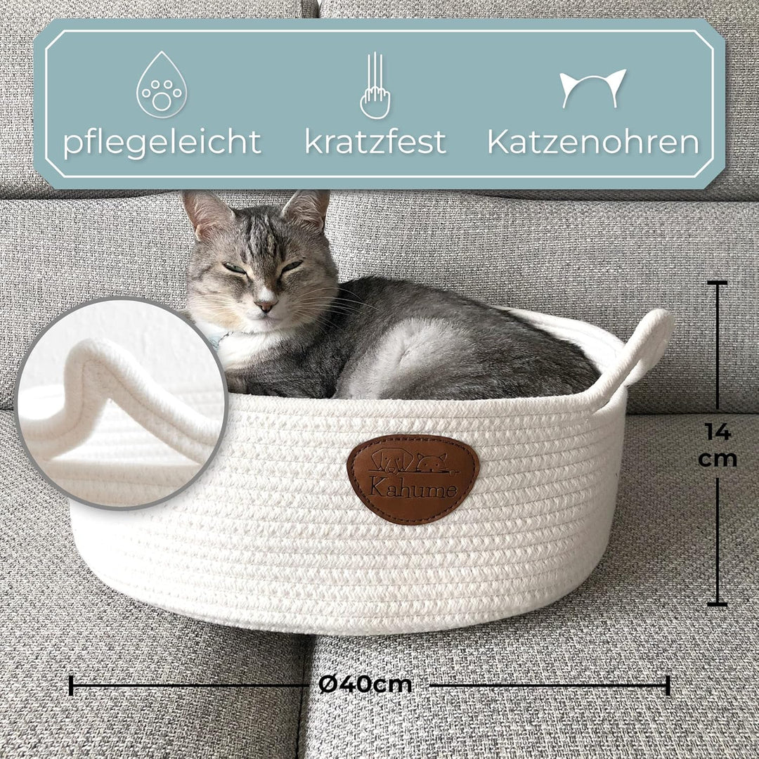 Katzenbett waschbar, Katzenkorb zum Schlafen aus Baumwollseilen, ECO Katzenkörbchen, Hundebett Korb