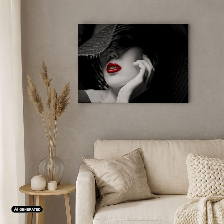 Bilder auf Leinwand Frau Gesicht Lippen Leinwandbild mit Rahmen 70x50cm Wandbilder Dekoration Wohnzi