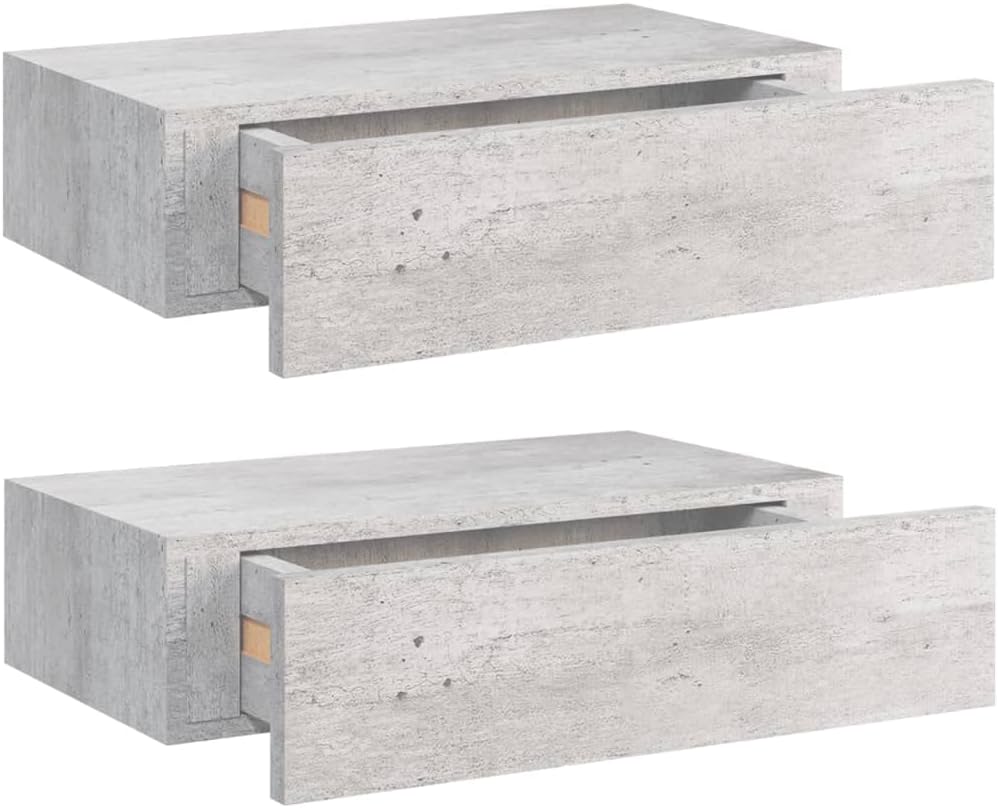 Schubladenregal 2 Pcs 40x23,5x10 cm MDF, Metall Betongrau Wandschrank Wandboard Mit Schublade Mit Sc