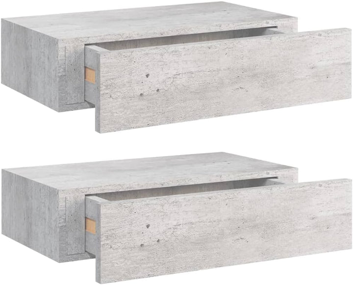 Schubladenregal 2 Pcs 40x23,5x10 cm MDF, Metall Betongrau Wandschrank Wandboard Mit Schublade Mit Sc