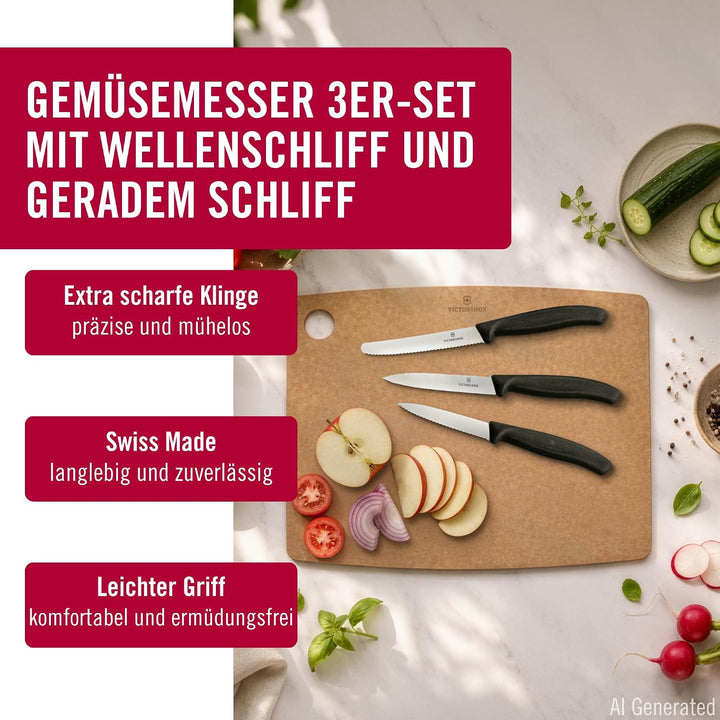 Victorinox Swiss Classic Küchenmesser Set, 3teilig, Gemüse-, Tomaten- und Frühstücksmesser, Rostfrei