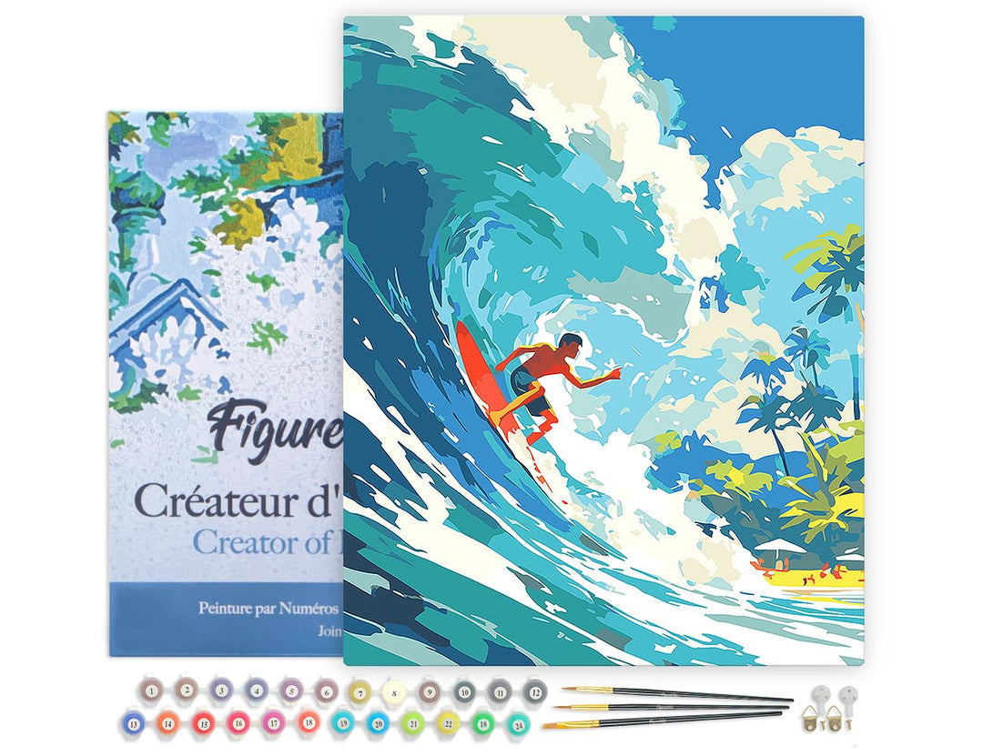 Figured'Art Malen Nach Zahlen Erwachsene Mit Rahmen Surfen in Hawaii - Paint by Numbers Basteln DIY