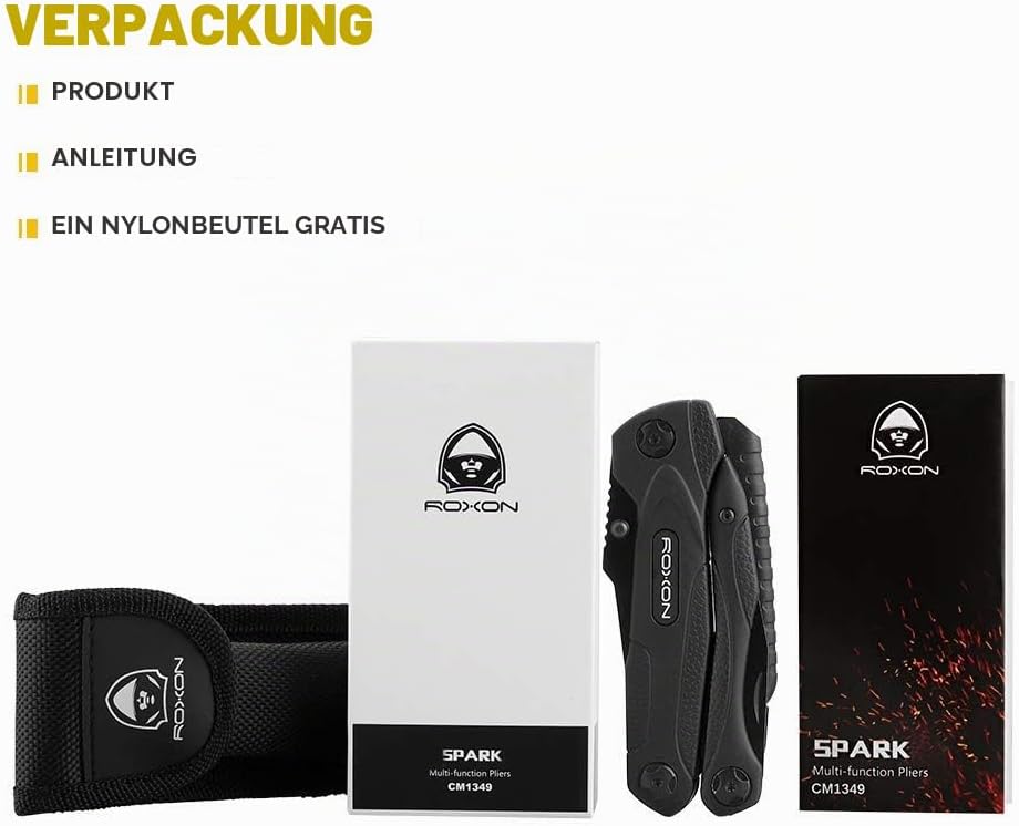 ROXON CM1349 Spark Multitool-Zange, 14-in-1 Multifunktionswerkzeuge, Klappzange, Mehrzweck-Outdoor-Ü