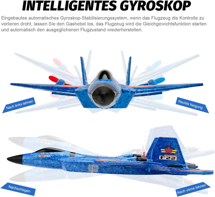 Fremego F-22 RC Flugzeug für Anfänger, 2 Stück 2.4Ghz Ferngesteuertes Flugzeug Raptor Fighter Flugze