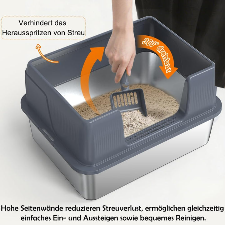 SZEE Kleine Edelstahl Katzenklo Quer für Kätzchen, Seiteneinstieg Katzentoilette aus Edelstahl, Leic