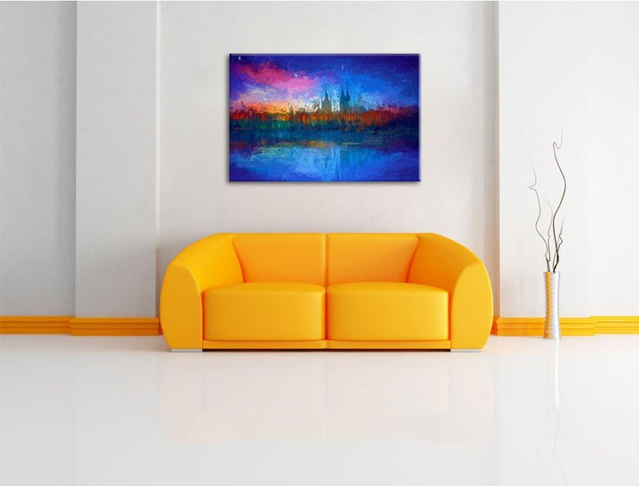 Polarlichter über der Skyline von Köln Deluxe Format: 100x70 cm auf Leinwand, XXL riesige Bilder fer
