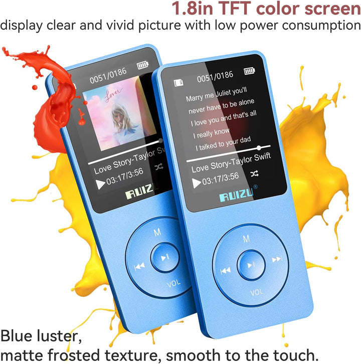 64GB MP3 Player mit Bluetooth 5.3, Ultraleicht (30 Gramm), bis zu 80 Stunden Akkulaufzeit, 1.8-Zoll-