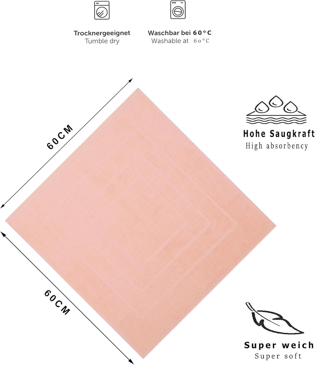 Betz 10 Stück Badvorleger Palermo 100% Baumwolle Badematte Badteppich Duschvorlage Grösse 60x60 cm Q