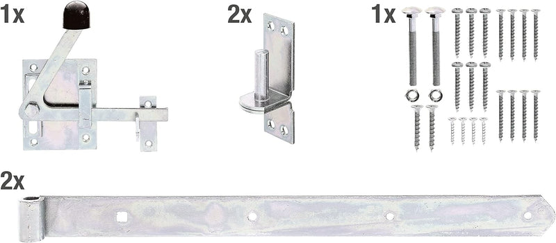 Alberts 216511 Beschlagsortiment | für Jägerzaun Doppel- oder Einzeltore | galvanisch verzinkt, dick