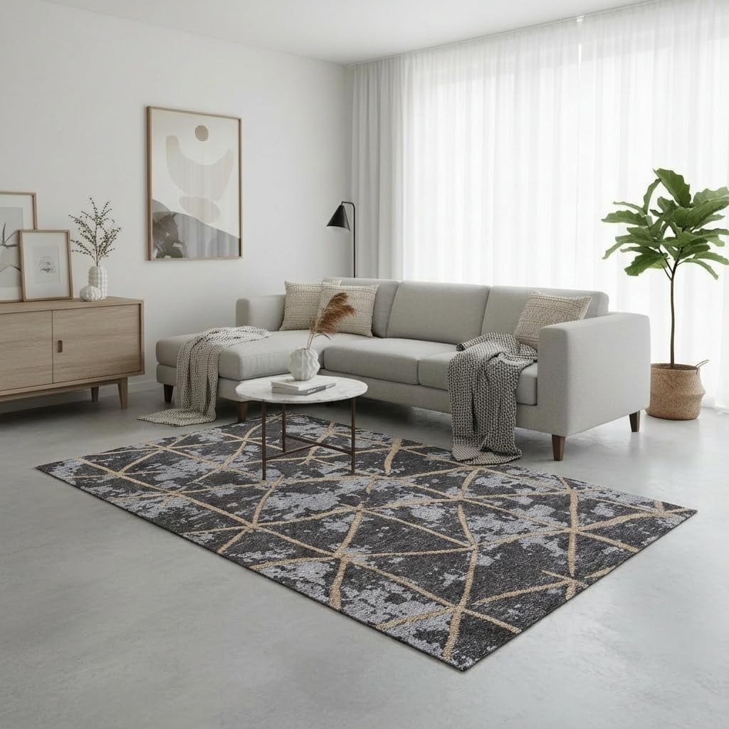 Jimri Kurzflor Wendeteppich - Flach gewebter Teppich für Schlafzimmer & Wohnzimmer, Eingang, Flur -