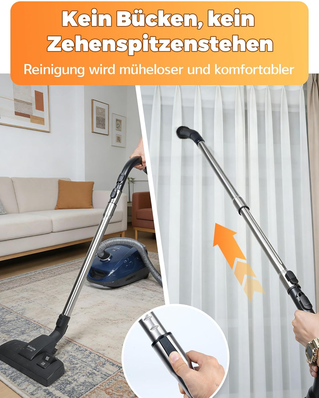 Teleskoprohr mit Einrastfunktion & Handgriff für Miele S8340 Ersatzteile kompatibel mit Miele Staubs