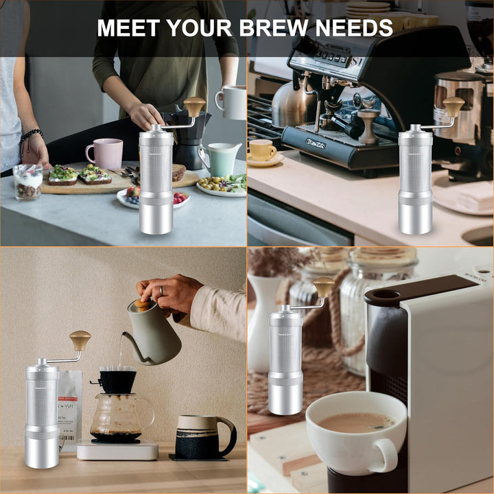 M7 Manuelle Kaffeemühle, scharfer Heptagona-Fräser, Walnuss-Griff, 48 Einstellungen, dreilagiger Kaf