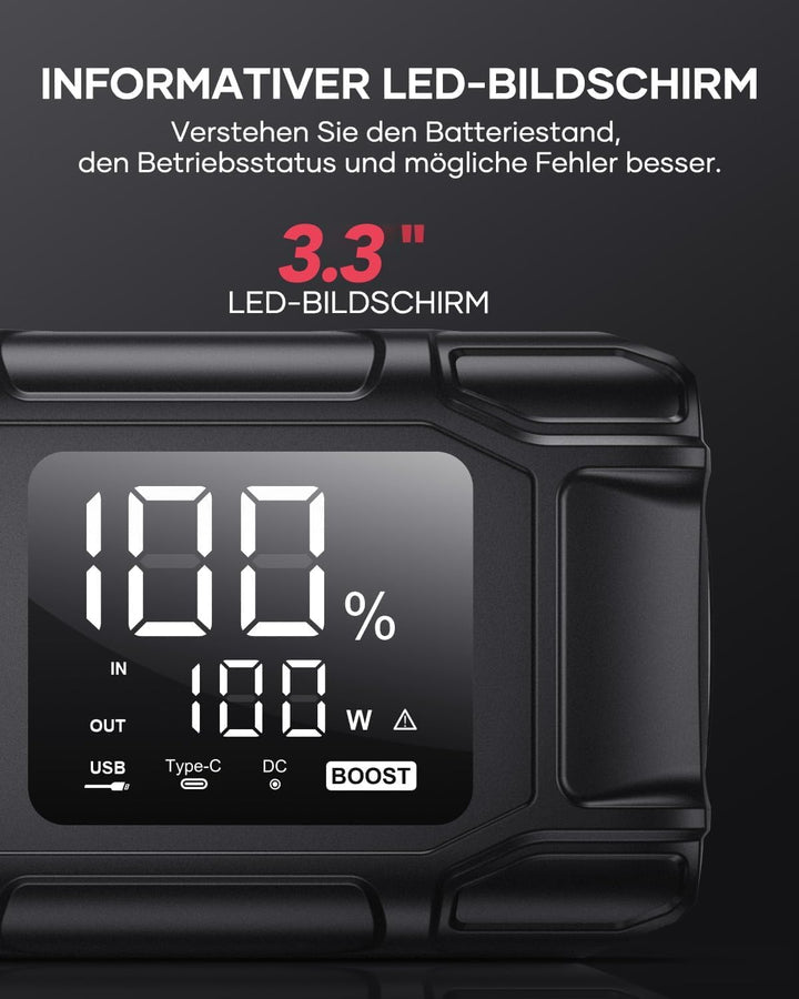 FLYLINKTECH Starthilfe Powerbank, 8000A Spitzstrom, PD65W In/Out Schnellladung Starter Powerbank für