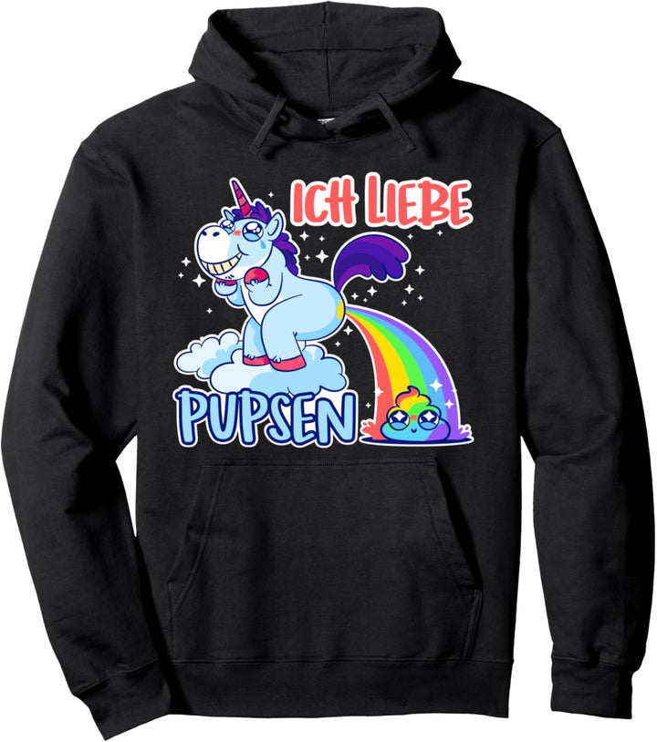 Ich liebe Pupsen Lustiges Pupsendes Einhorn Regenbogen Pullover Hoodie