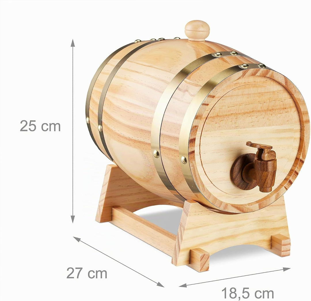 Relaxdays Schnapsfass, 2,2 l, Holz, Whiskyfass mit Bock &amp; Zapfhahn, für Whisky, Wein, Spirituosen, D