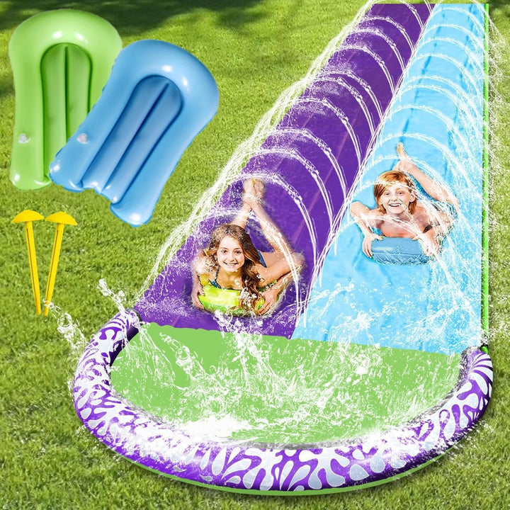15.8 ft/480 cm Double Water Slide,Wasserrutsche Garten für Kinder,Rasenwasserrutschen with Sprinkler