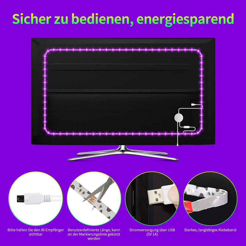 HAMLITE LED TV Hintergrundbeleuchtung für 50 55 Zoll Fernseher, 3.5m Bluetooth LED Strip,Farbwechsel