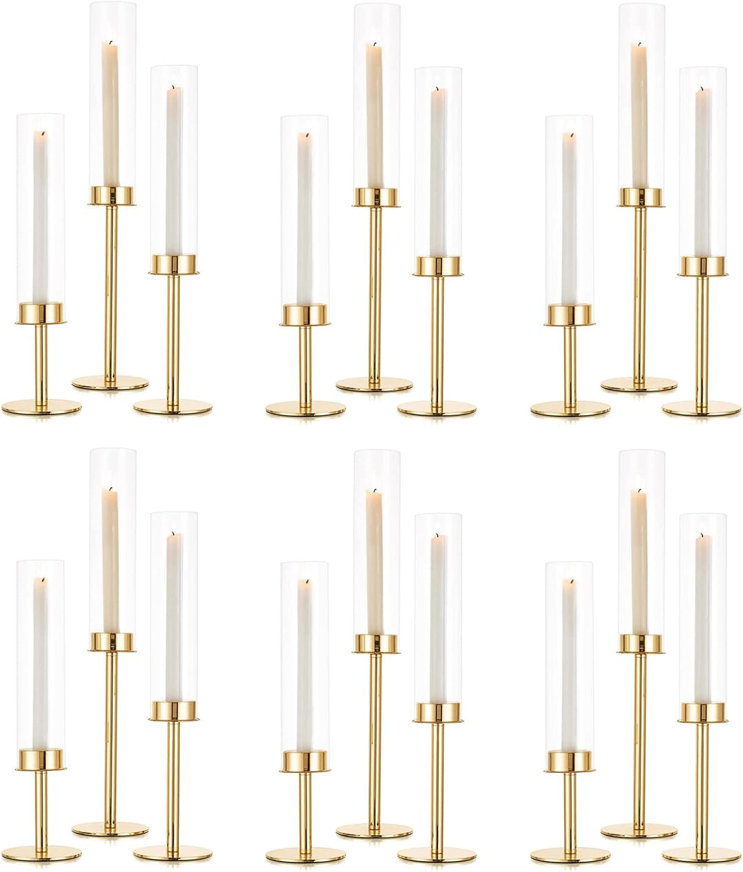 Sziqiqi 18 Stück Kerzenständer Stabkerzenhalter Gold mit Glas für Hochzeitstisch Deko - 48cm Modern