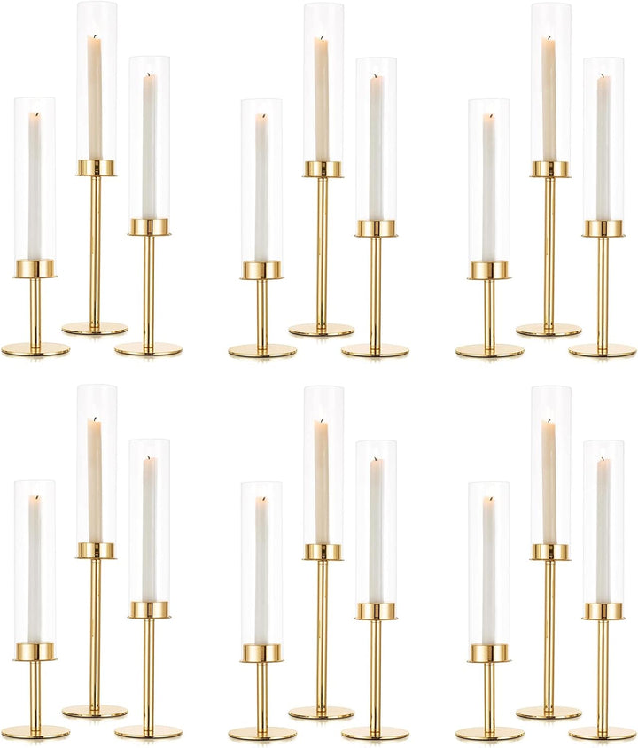 Sziqiqi 18 Stück Kerzenständer Stabkerzenhalter Gold mit Glas für Hochzeitstisch Deko - 48cm Modern