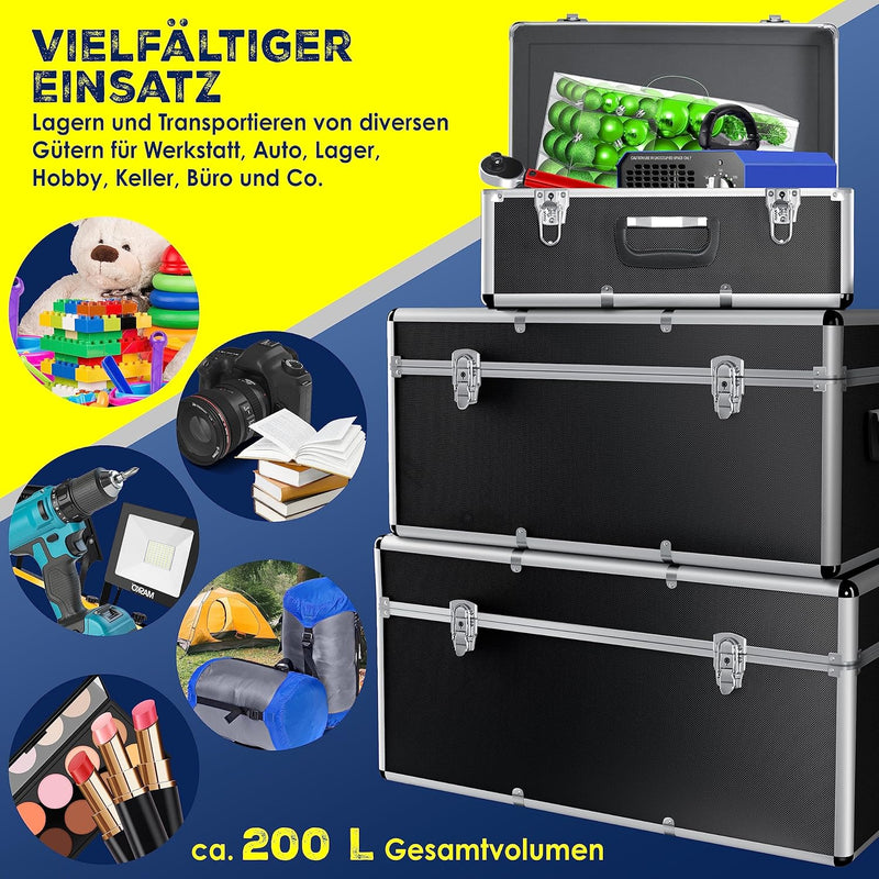 Masko® 3er SET Alu Boxen | Alubox | Alukiste | Werkzeugkoffer | Werkzeugkasten | Transportbox | Werk