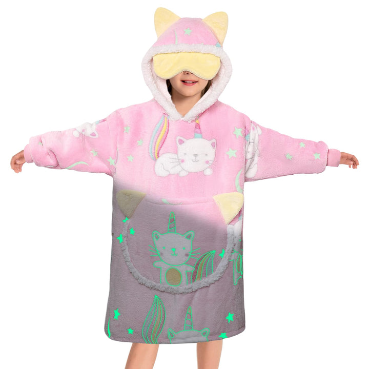 OLAOLA Katze Tragbare Decke Hoodie Im Dunkeln Leuchten, üBergrossEr Decken Hoodie Mit Taschen.Geburt