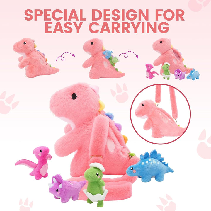 OUOZZZ Dino Kuscheltier, 31cm Niedliches Dinosaurier Kuscheltier mit 4 Baby Dino Plüschtier im Bauch