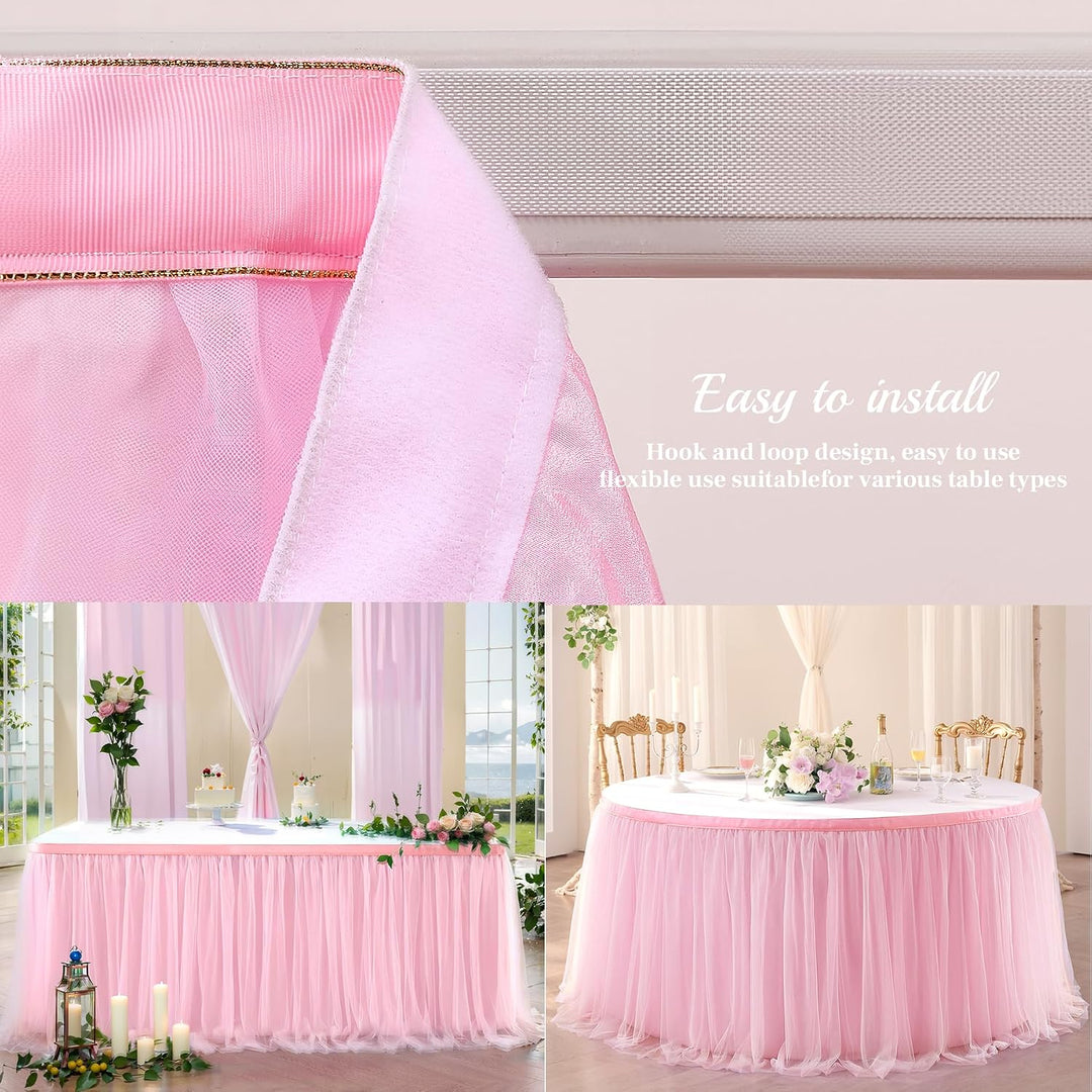 Suppromo 1,8 m rosa Tüll-Tischrock Babyparty-Tischdecke für rechteckige Tische oder runde Tische ros